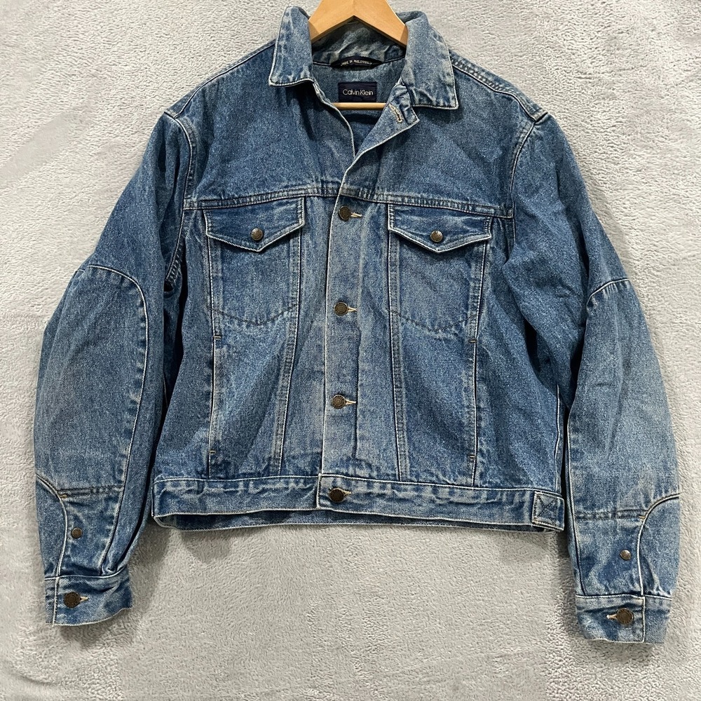 Vintage Calvin Klein Mens Large Denim Trucker Jacket Faded Western Y2K 90s
